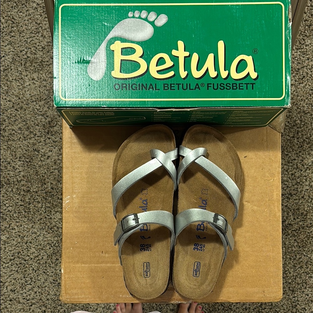 Birkenstock Silver and Brown Sandals for Effortless Style